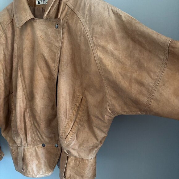 Vintage 80s Brown Paper bag Leather Jacket - Picture 5 of 14